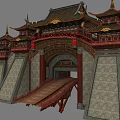 Traditional Ancient Chinese Architecture Gateway With Ornate Eaves Red Pillars And Stone Walls