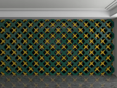 Decorative Background Wall With Green And Yellow Geometric Hollow Out Design 3d model