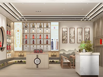 Traditional Tobacco And Liquor Store Interior With Shelves Bottles And Decorative Paintings 3d model