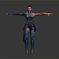3D Female Character With Blue Outfit Purple Pink Hair And Tattoo In Open Arms Pose
