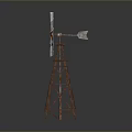 Vintage Windmill Model With Metal Blades And Wooden Tower Structure
