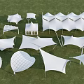 Tensile Membrane Outdoor Structures With Various Shapes And Architectural Designs On Grassland