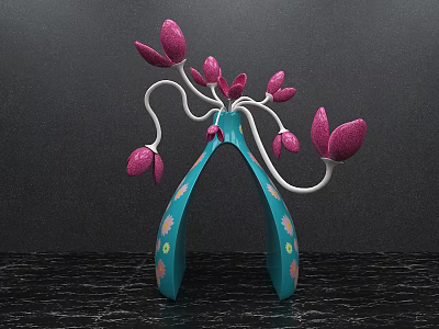 Blue Decorative Photo Spot With Pink Petal Like White Curved Lines And Small Floral Patterns 3d model