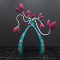 Blue Decorative Photo Spot With Pink Petal Like White Curved Lines And Small Floral Patterns