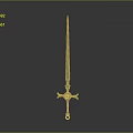 Golden Ornate Sword With Intricate Hilt Design Vertical Placement On Gray Background