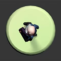 Pink Haired 3D Character In Blue Uniform With Red Bowtie And Purple Bag On Green Circular Base