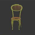 Classic Wooden Chair With Rattan Backrest And Elegant Curved Legs