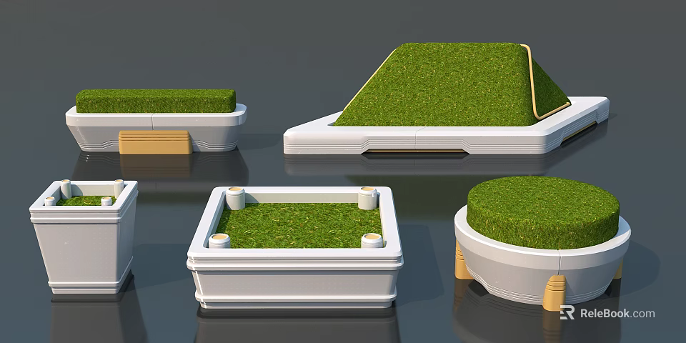 Road Facilities Featuring Green Grass On Various Shaped White Bases 3d model