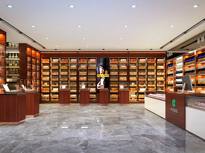 Modern Liquor and Tobacco Store Interior With Shelves Liquor Tobacco Products Counter Lighting And Marble Floor 3d model