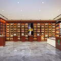 Modern Liquor and Tobacco Store Interior With Shelves Liquor Tobacco Products Counter Lighting And Marble Floor