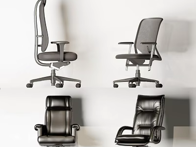 Office Chairs With Mesh And Leather Upholstery Adjustable Armrests And Swivel Wheels 3d model