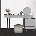 Modern Dressing Table Interior With Round Mirror Velvet Stool And Cosmetics 3d model