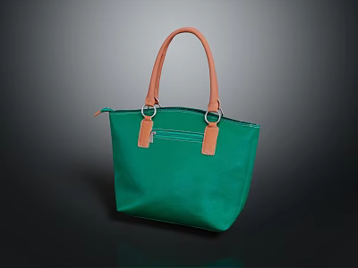 Green Stylish Tote Bag with Orange Handles and Metal Rings for Casual Everyday Fashion Accessory 3d model