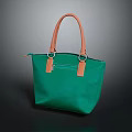 Green Stylish Tote Bag with Orange Handles and Metal Rings for Casual Everyday Fashion Accessory