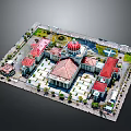 Aerial View Of Red Roofed Domed Building With Plaza Greenery And Open Space Layout