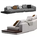 Modern Sectional Sofa With Soft Pillows Knitted Throw And Wooden Side Tray 3d model