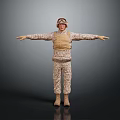 Game Movie Character In Military Camouflage Uniform With Helmet Tactical Vest And Arms Outstretched Pose