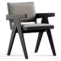 Modern Upholstered Dining Chair With Walnut Frame Beige Fabric Seat And Backrest Armrests