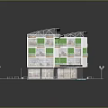 Modern Building 3D Model Architectural Design With Glass Facade Water Feature Greenery And Street Lamps