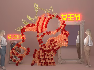 Queen's Day Check-in Photo Spot With Rose Decorations Neon Lights And Mirror 3d model