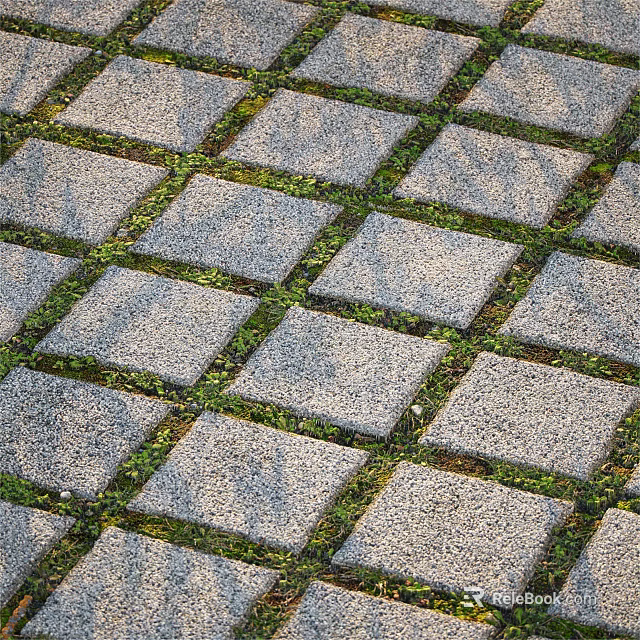 Ground Surface With Square Stone Pavers And Grass Filled Joints 3d model