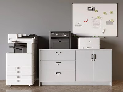 Office Electronics In Workspace With Printers Copier Cabinet And Whiteboard 3d model