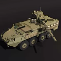 Military Wheeled Artillery Vehicle with Long Cannon Barrel Camouflage Net and Ammunition Boxes