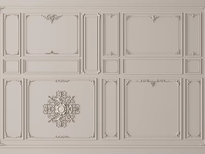 Elegant White Bed Background Wall With Ornate Carvings Central Floral Pattern And Frame Details 3d model