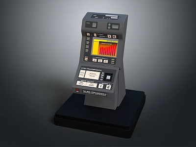 Retro Cash Register Machine With Yellow Display Screen Control Buttons And Black Base 3d model