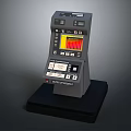 Retro Cash Register Machine With Yellow Display Screen Control Buttons And Black Base