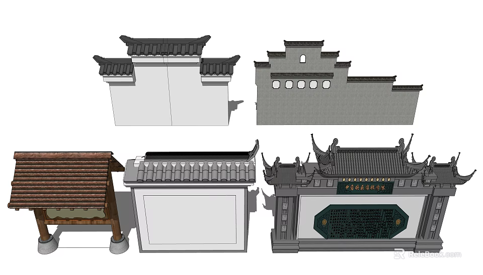 Traditional Chinese Garden Wall Design With Classic Roof And Ornate Carvings 3d model 