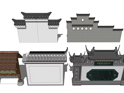 Traditional Chinese Garden Wall Design With Classic Roof And Ornate Carvings 3d model