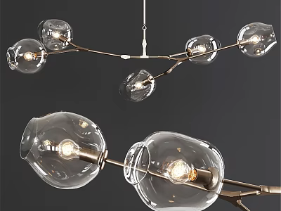Modern Branch Like Chandelier With Transparent Glass Globes And Illuminated Bulbs 3d model