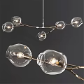 Modern Branch Like Chandelier With Transparent Glass Globes And Illuminated Bulbs