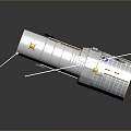 Space Satellite with Cylindrical Body Solar Panels and Reflector Dish Metallic Surface