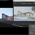 Modern Sales Office Building With Plaza Pool Greenery And Pedestrians