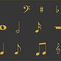 Golden Music Notes Themed Decorative Household Items With Shiny Reflective Surfaces