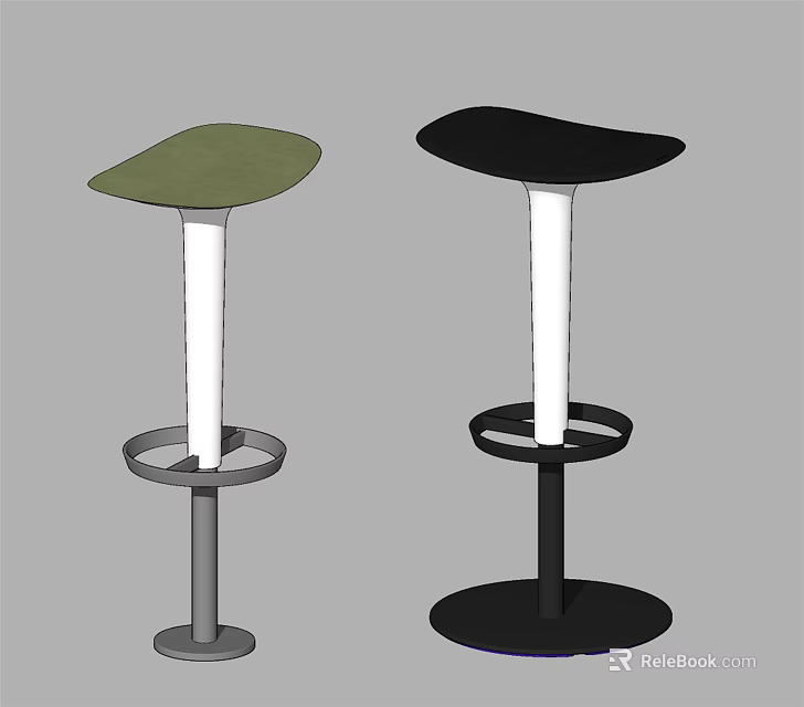 Modern Bar Stools With Curved Green And Black Seats And Metal Base Footrest 3d model 