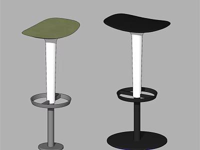 Modern Bar Stools With Curved Green And Black Seats And Metal Base Footrest 3d model