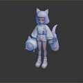 Cute 3D Game Movie Character With Pink Cat Ears Tail And White Outfit Design