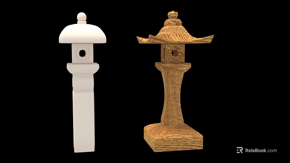 Ancient Architecture Traditional Lanterns Featuring White Stone And Brown Wooden Structures 3d model 