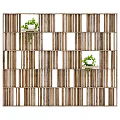 Wooden Interior Partition With Slatted Grid Design And Decorative Plants