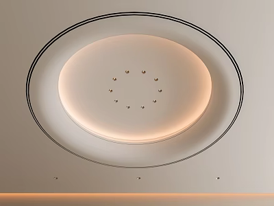 Modern Circular Ceiling Design With Illuminated Center Black Trim LED Strip And Small Lights 3d model