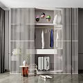 Modern White Wardrobe Featuring Slatted Doors Hanging Apparel Hats and Green Plant