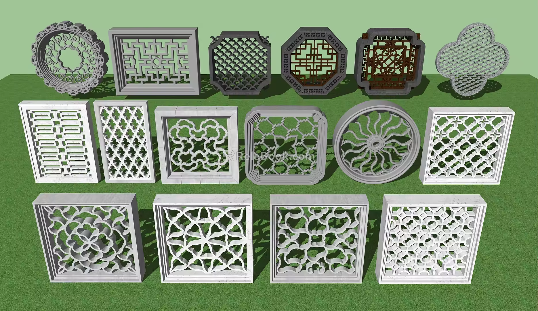 New Chinese-style openwork window wall window grilles garden wall window grilles 3d model