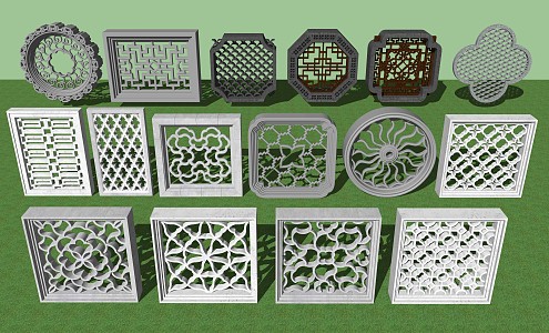 New Chinese-style openwork window wall window grilles garden wall window grilles 3d model