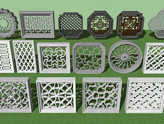 New Chinese-style openwork window wall window grilles garden wall window grilles 3d model