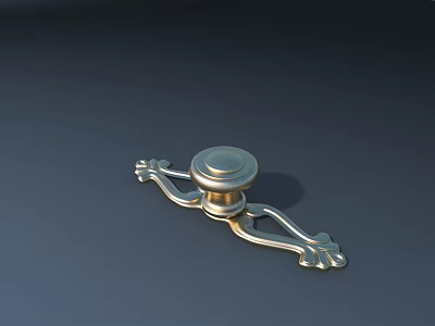 Ornate Golden Metal Handle For Furniture With Round Top And Curved Accents 3d model