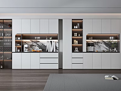 Modern Wine Cabinet Design With Glass Doors Interior Lighting And White Cabinets 3d model
