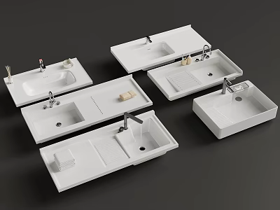 Modern White Washbasin Designs For Bathroom With Various Sink Styles And Shapes 3d model